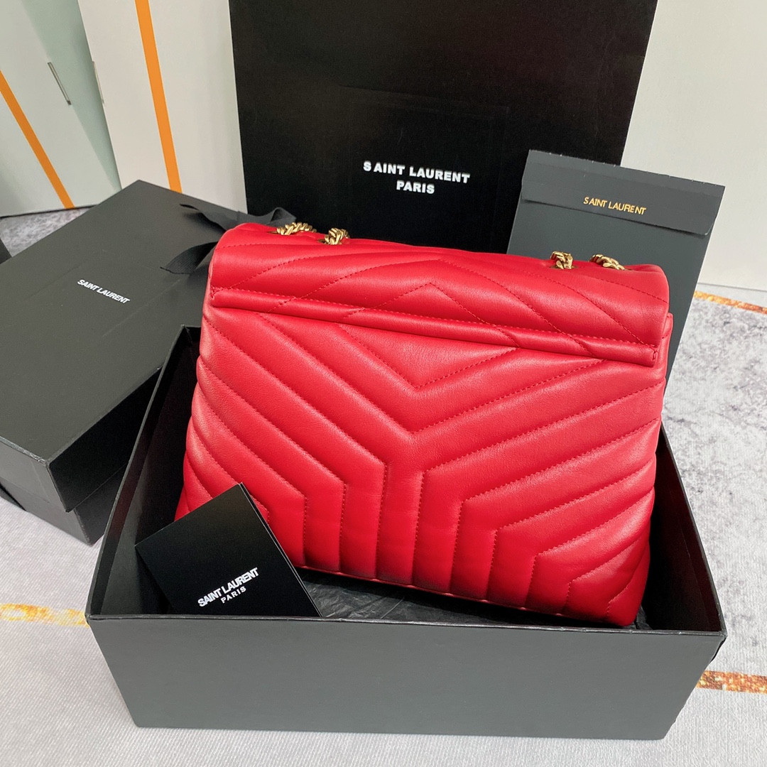 Y*L loulou medium in quilted leather red 12.5 x 8.6 x 3.5 inches