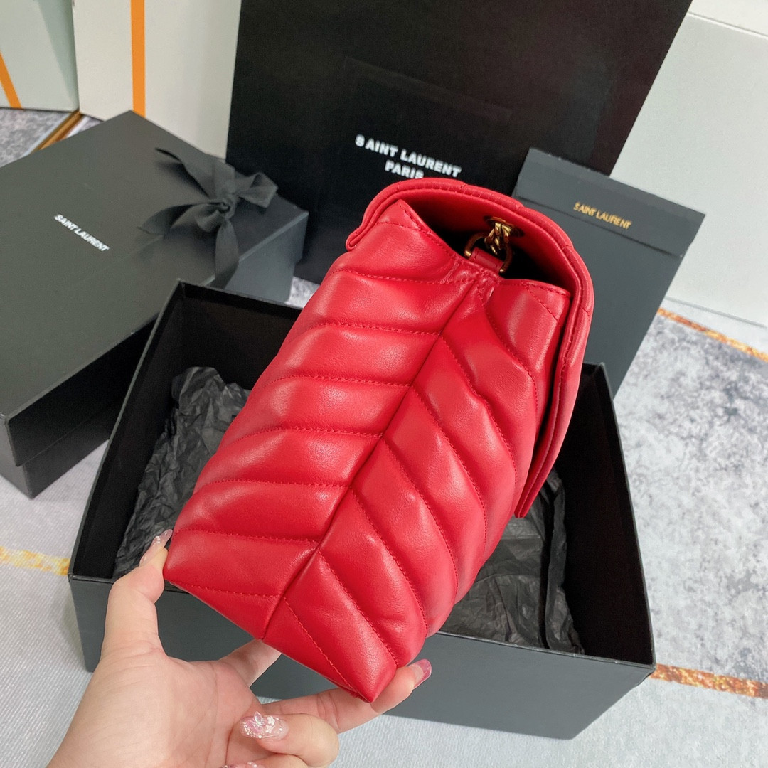 Y*L loulou medium in quilted leather red 12.5 x 8.6 x 3.5 inches