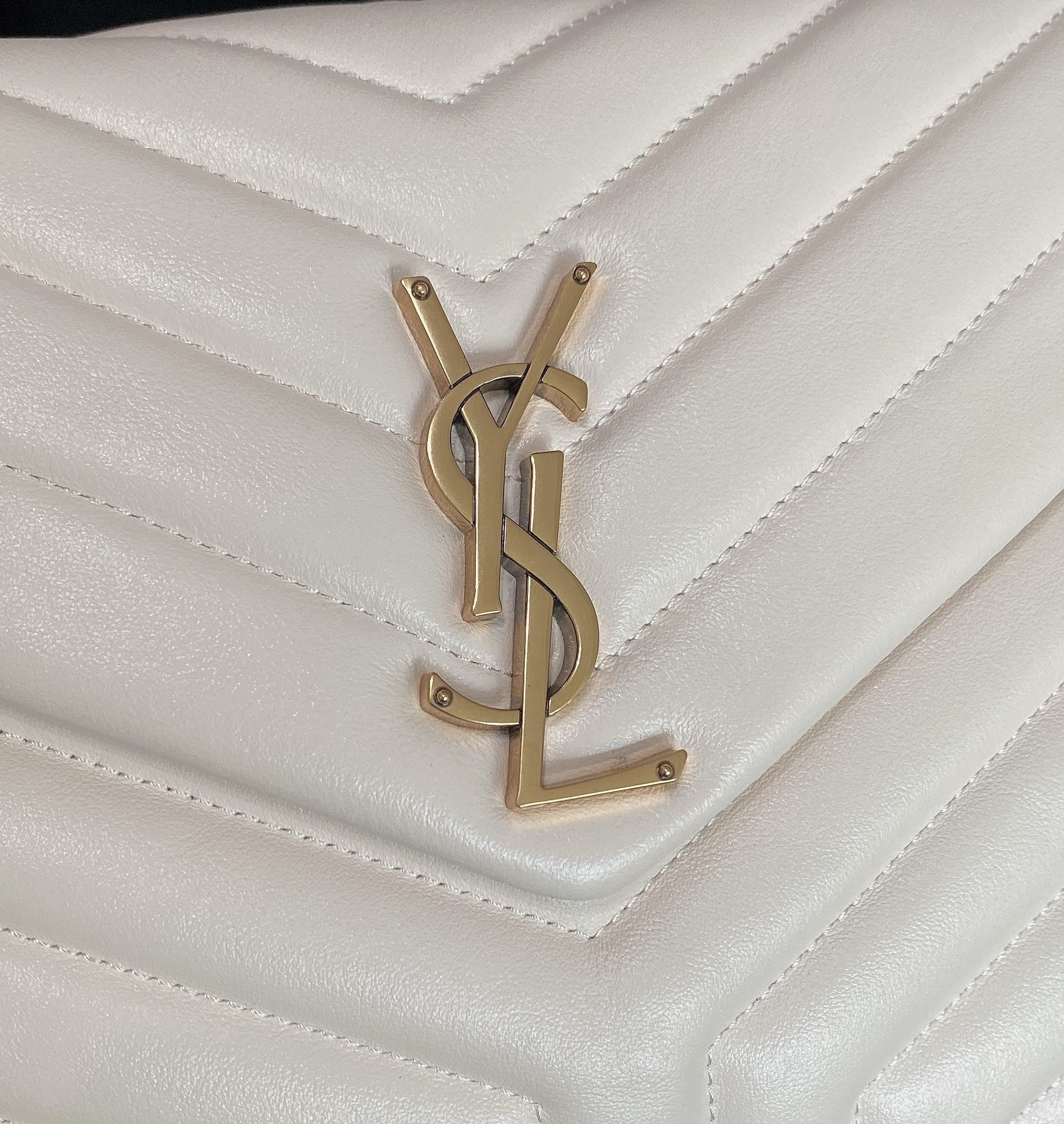 Y*L loulou medium in quilted leather blanc vintage 12.5 x 8.6 x 3.5 inches