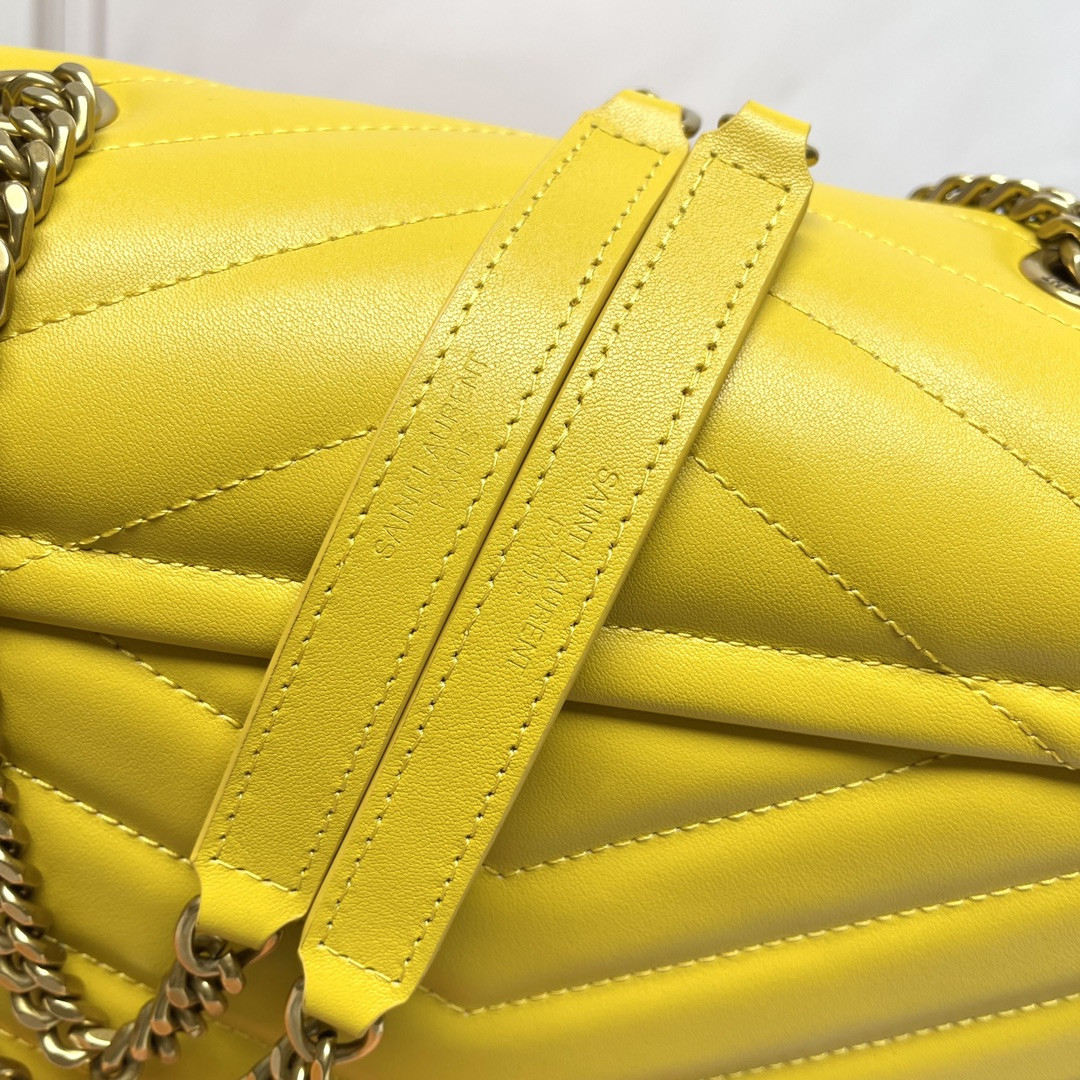 Y*L loulou medium in quilted leather yellow 12.5 x 8.6 x 3.5 inches