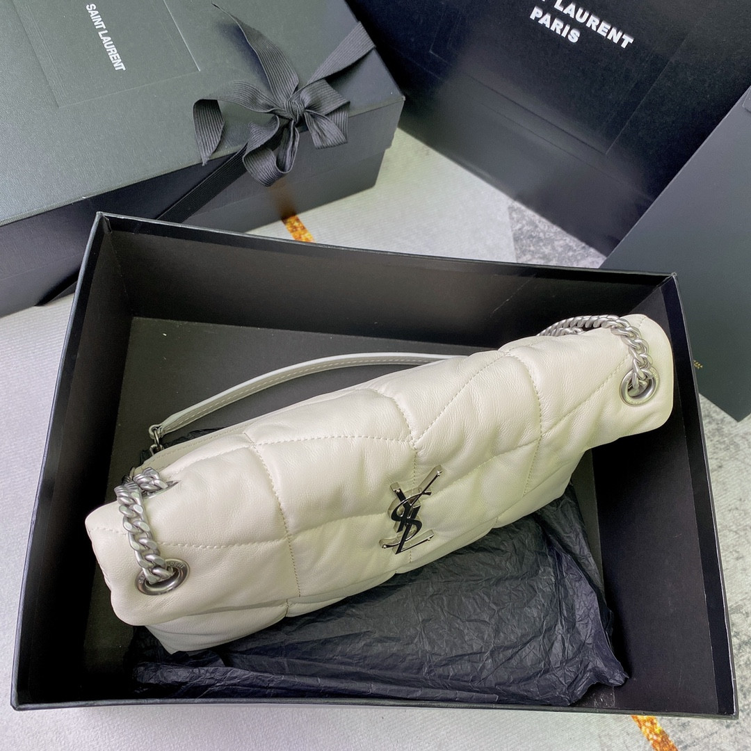 Y*L puffer small in nappa leather white silver 11.4 x 6.6 x 4.3 inches