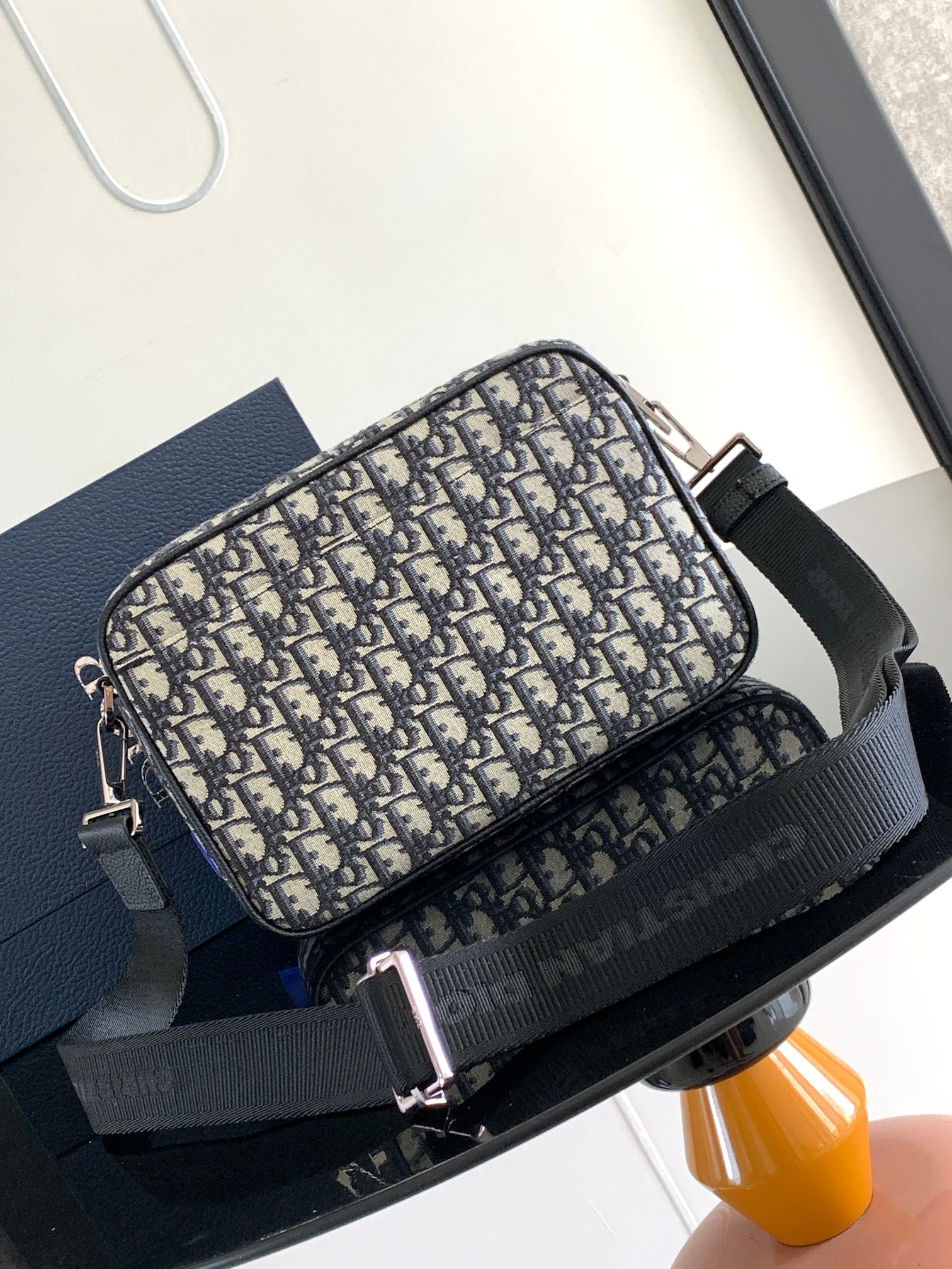 D*or maxi safari bag with strap  beige and black D*or oblique jacquard