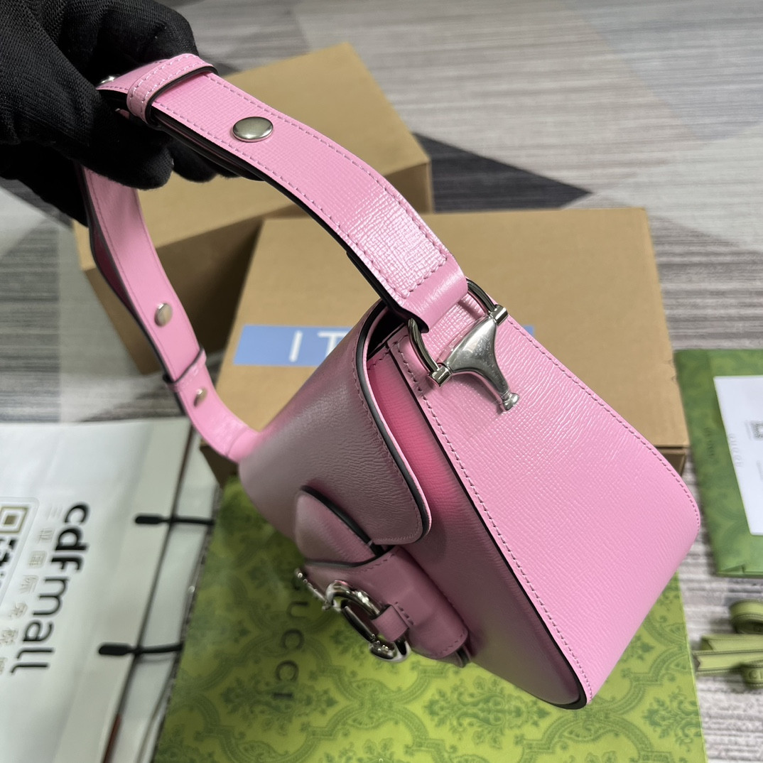 G*u*i horsebit 1955 small shoulder bag pink 10.4"w x 6.7-4.1"h x 3.1-1.6"d
