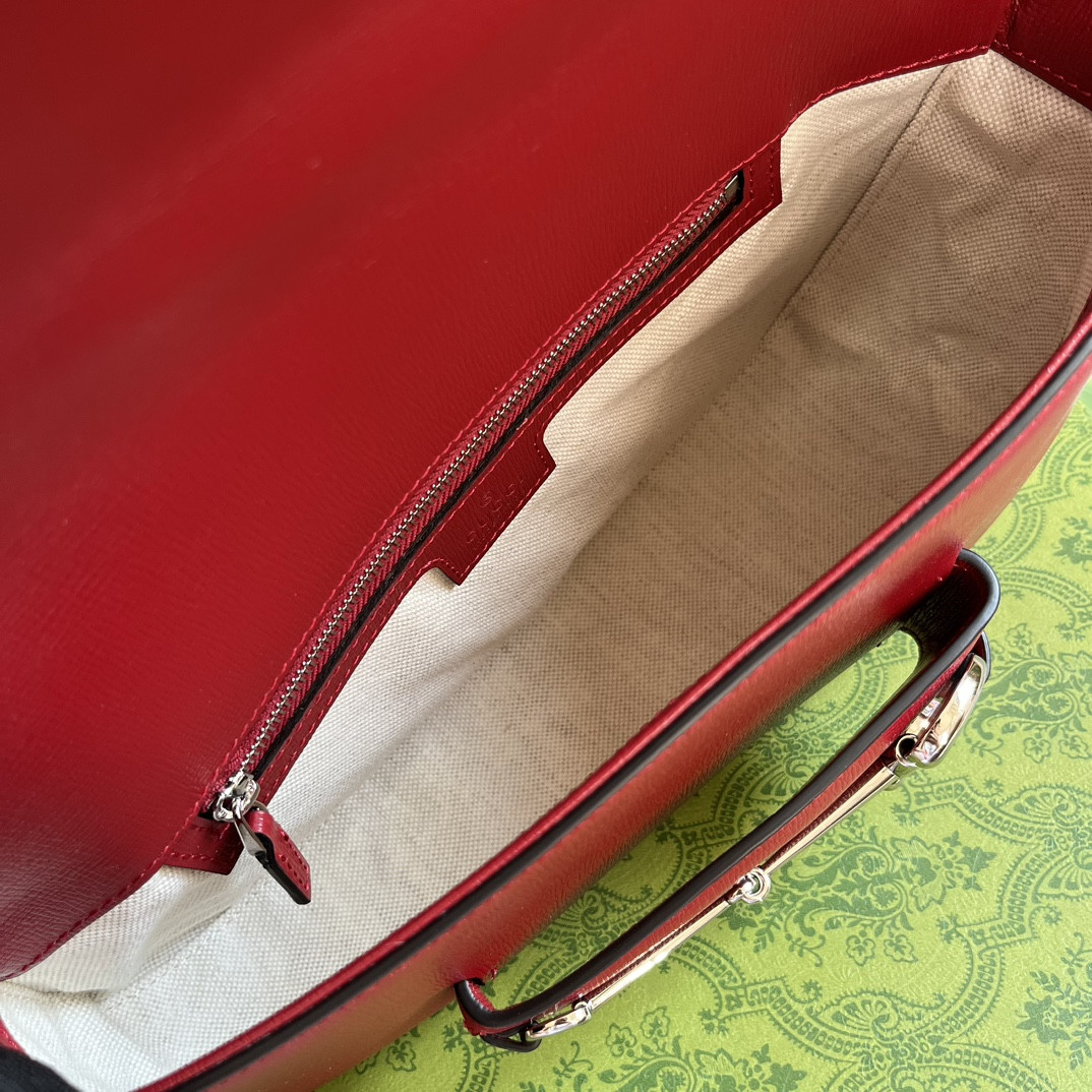 G*u*i horsebit 1955 small shoulder bag red 10.4"w x 6.7-4.1"h x 3.1-1.6"d