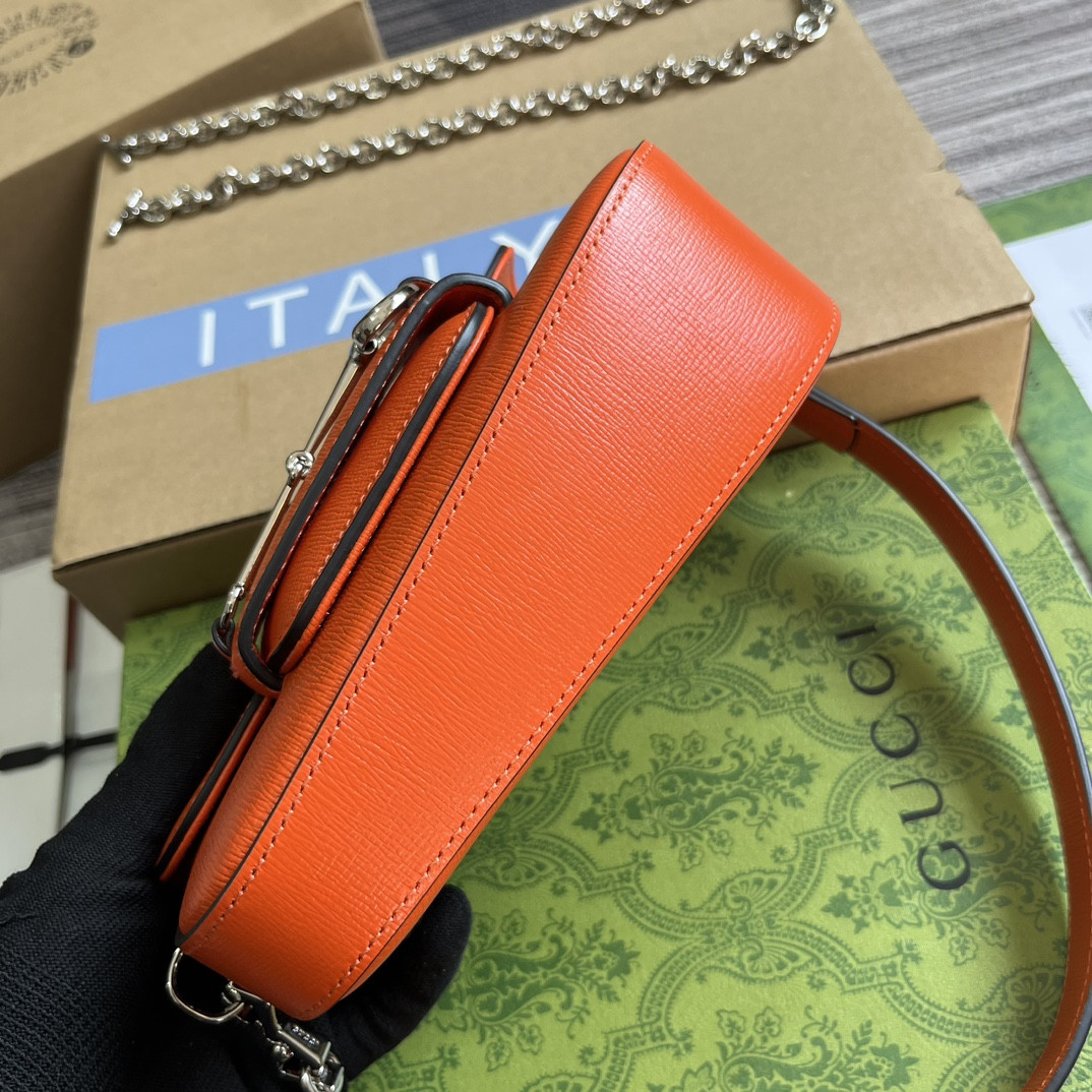 G*u*i horsebit 1955 mini shoulder bag orange 7.7"w x 5-3.1"h x 2.4-1.2"d