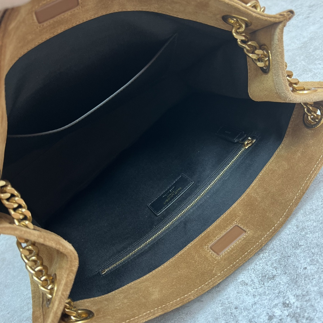 Y*L niki medium shopping in suede brown 12.9 x 10.6 x 4.5 inches