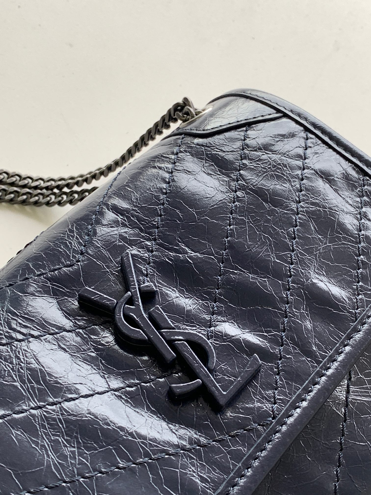 Y*L niki baby in vintage leather navy 8.2 x 6 x 2.9 inches