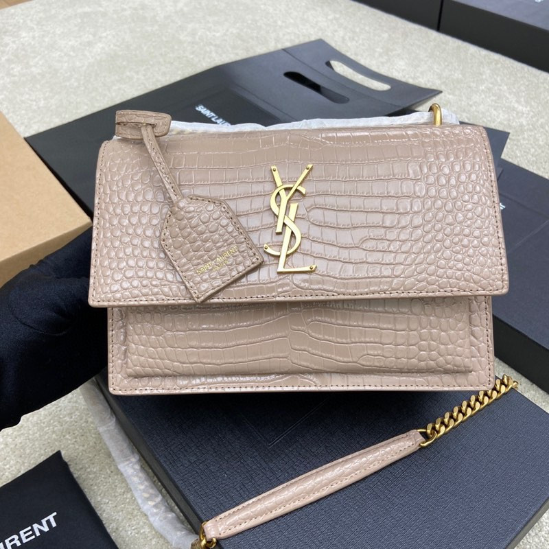 Y*L sunset medium in crocodile-embossed leather dark beige 8 x 6.2 x 2.5 inches