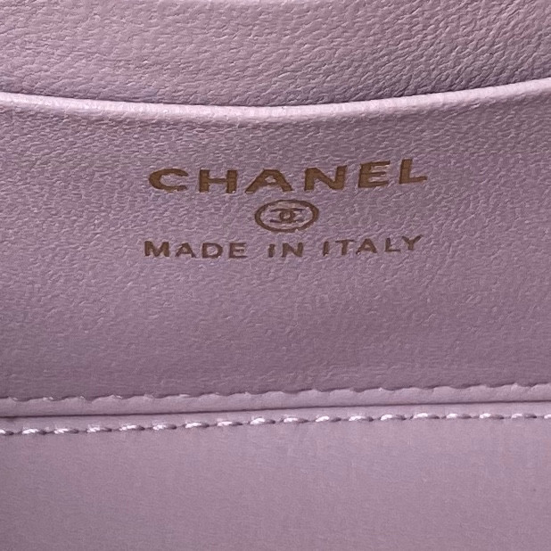 Ch*el 24p chain leather square box shoulder bag purple 16x10x8cm