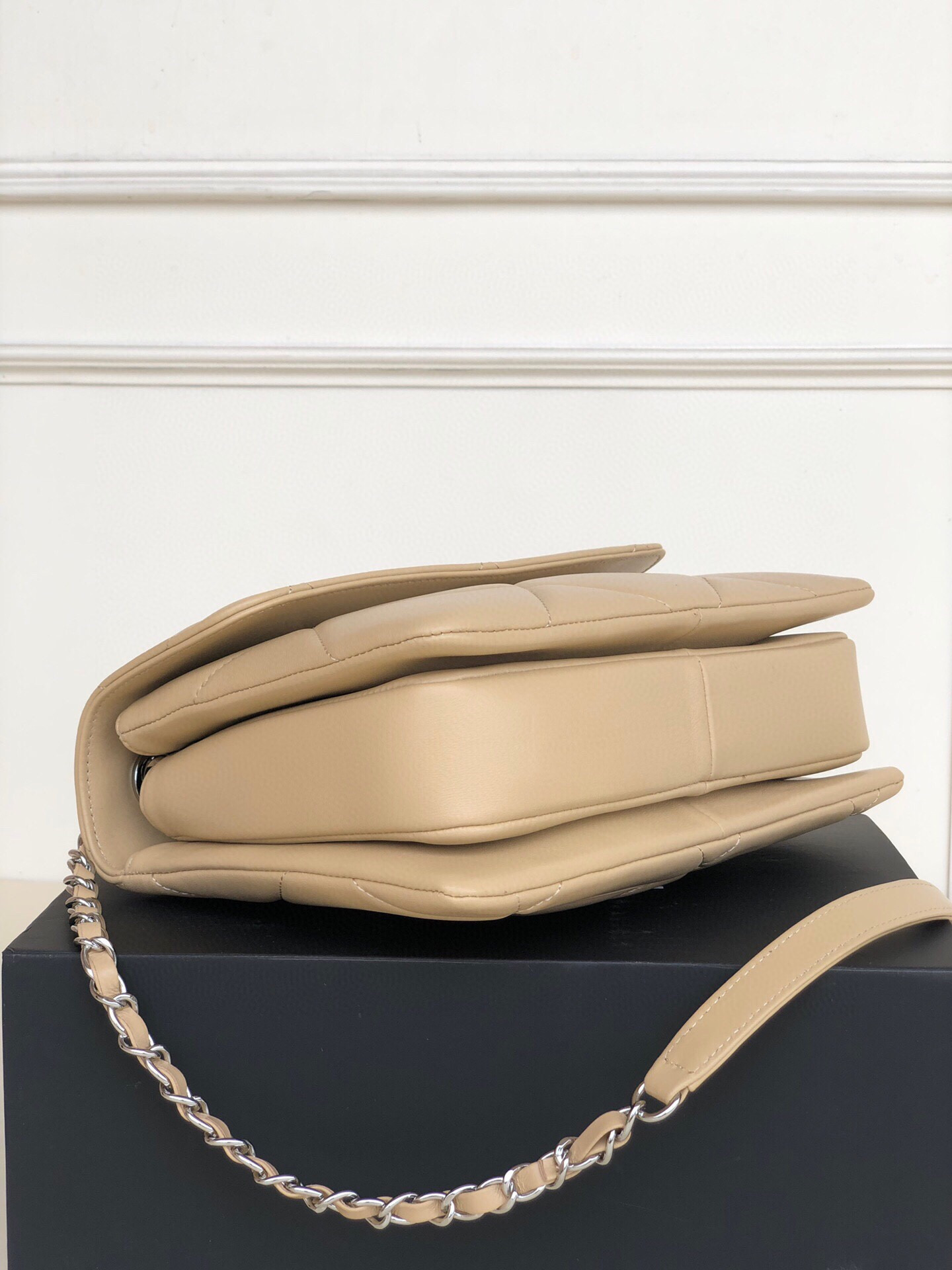Ch*el flap bag with top handle 6.6 × 9.8 × 4.7 in