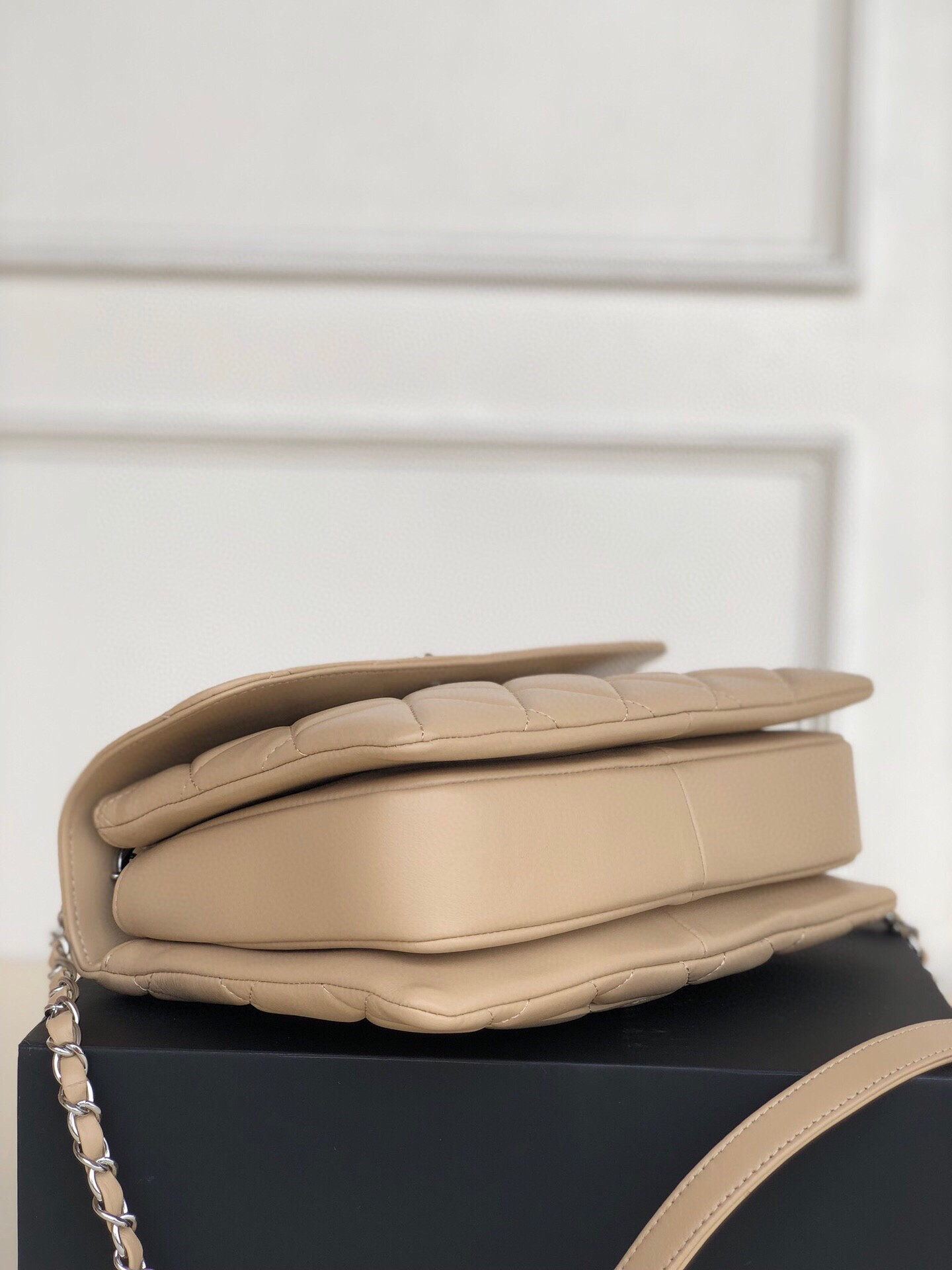 Ch*el flap bag with top handle 6.6 × 9.8 × 4.7 in
