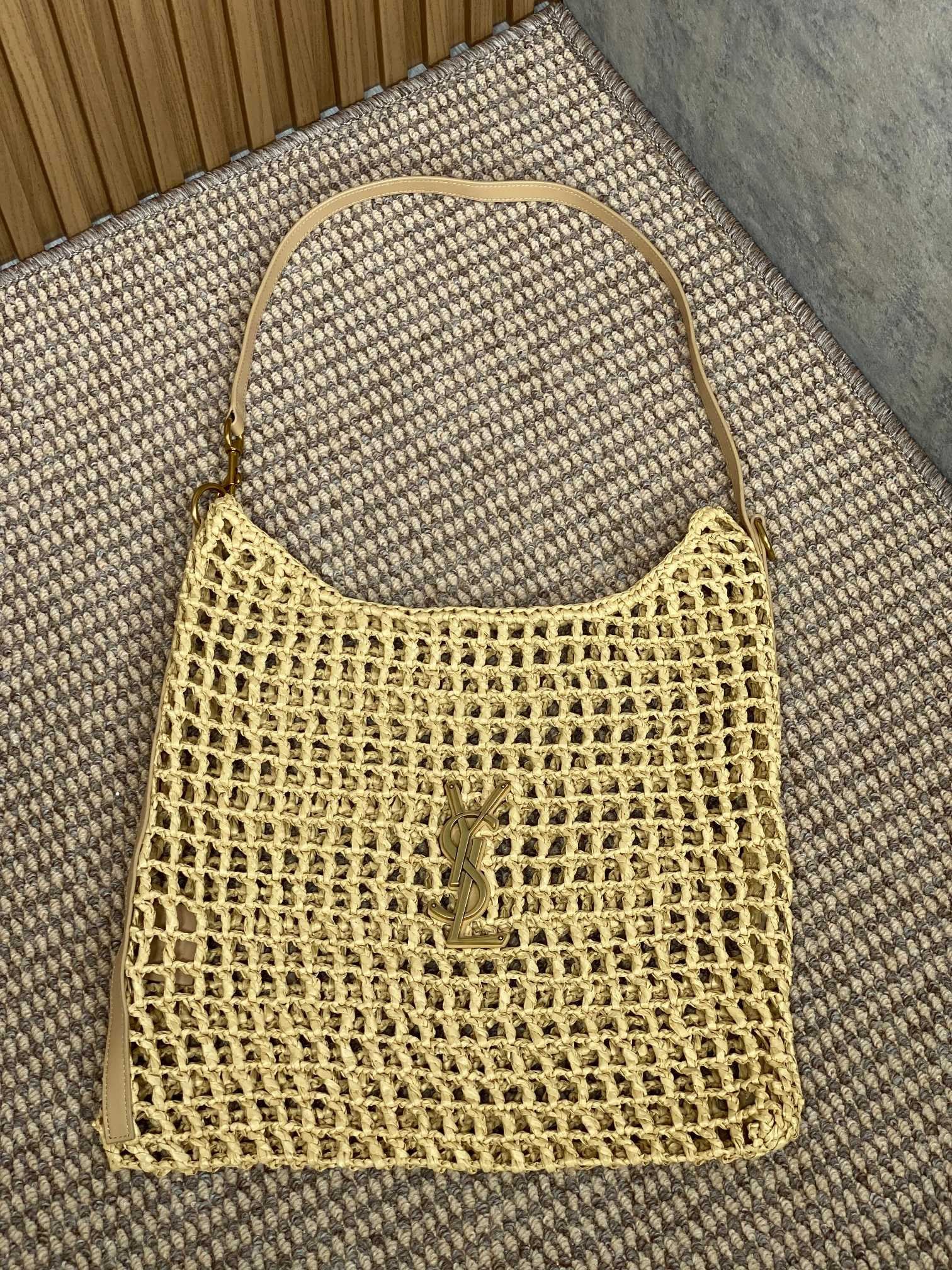 Y*L oxalis bag in raffia macramÉ  color natural 14.6x15.7x1.2inches