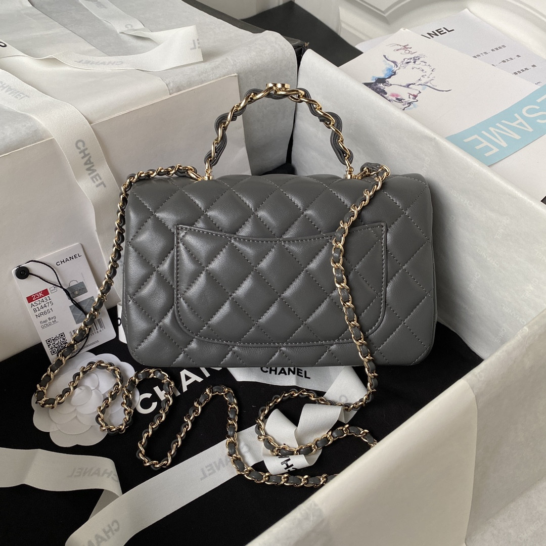 Ch*el mini classic handbag with top handle 12 × 20 × 6 cm