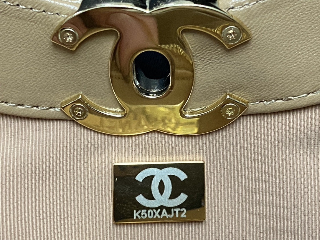 Ch*el shopping bag shiny lambskin & gold-tone metal 11.7 × 14 × 3.5 in