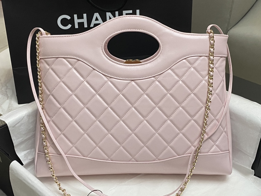 Ch*el shopping bag shiny lambskin & gold-tone metal 35x39x8cm