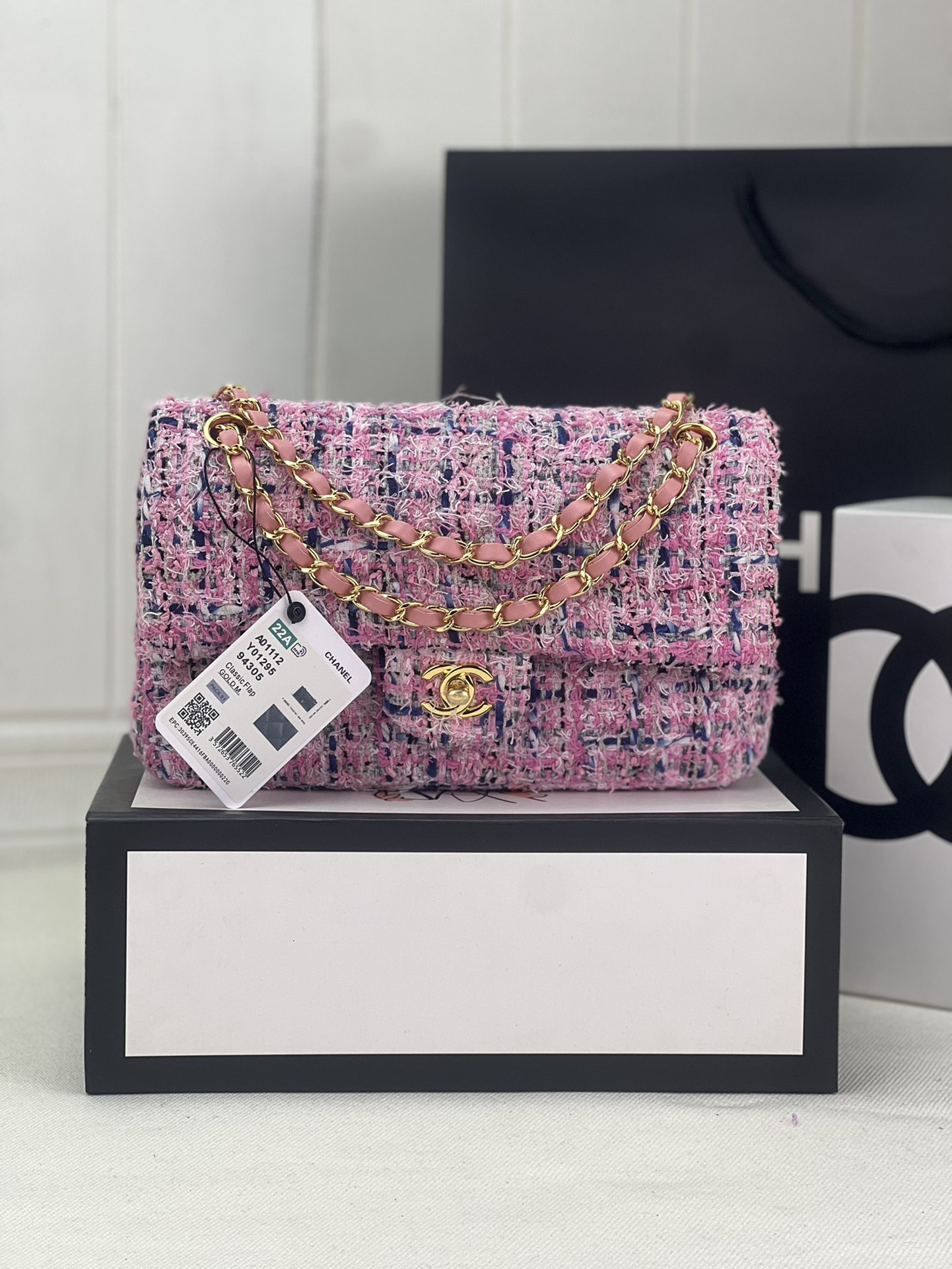 Ch*el classic 11.12 handbag tweed & gold-tone metal   6 × 9.9 × 2.5 in