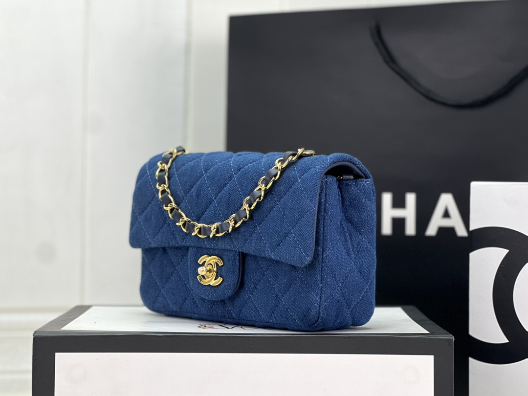 Ch*el mini classic 11.12 handbag tweed & gold-tone metal 4.7 × 7.8 × 2.3 in