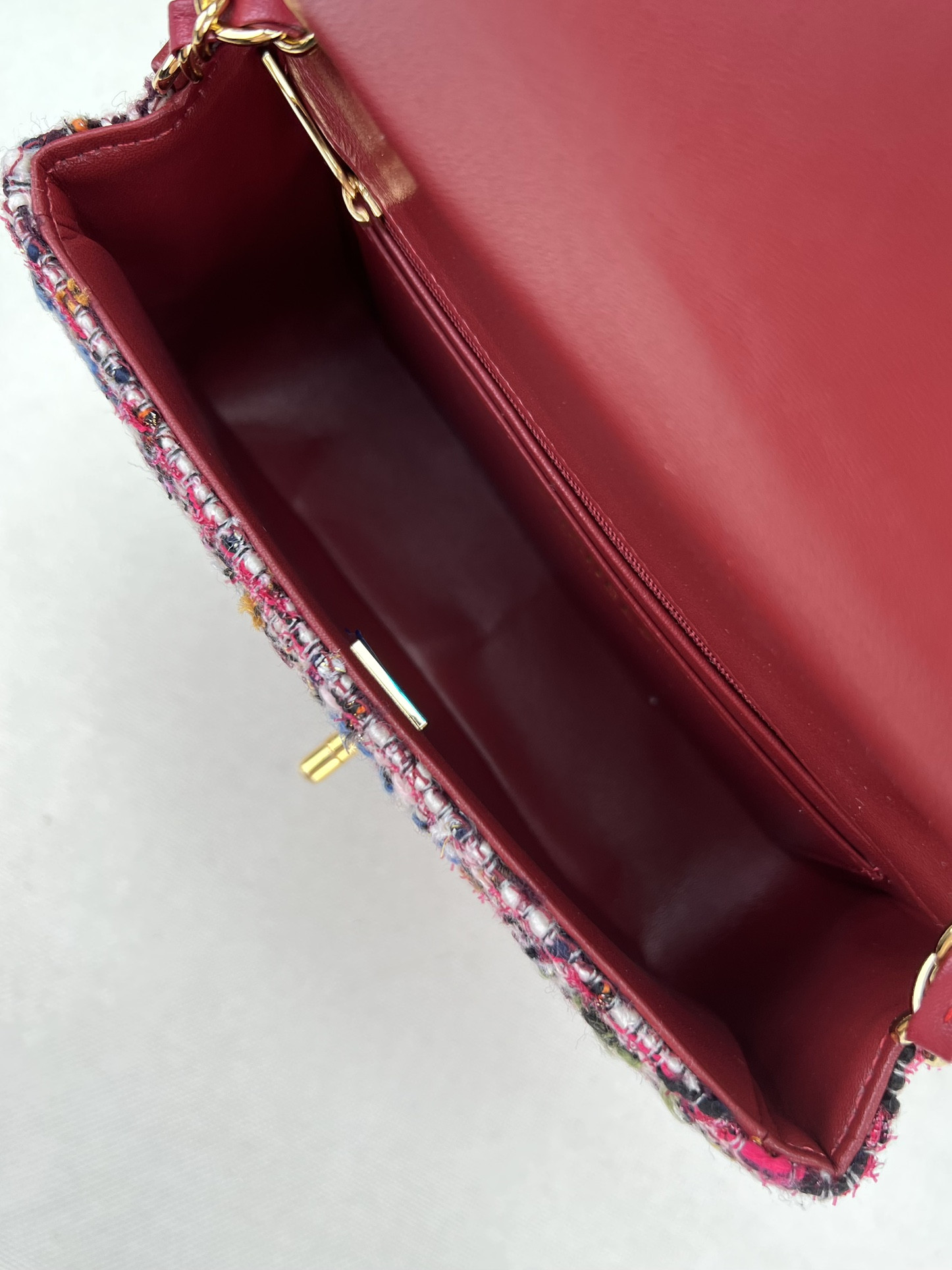 Ch*el mini classic 11.12 handbag tweed & gold-tone metal 4.7 × 7.8 × 2.3 in