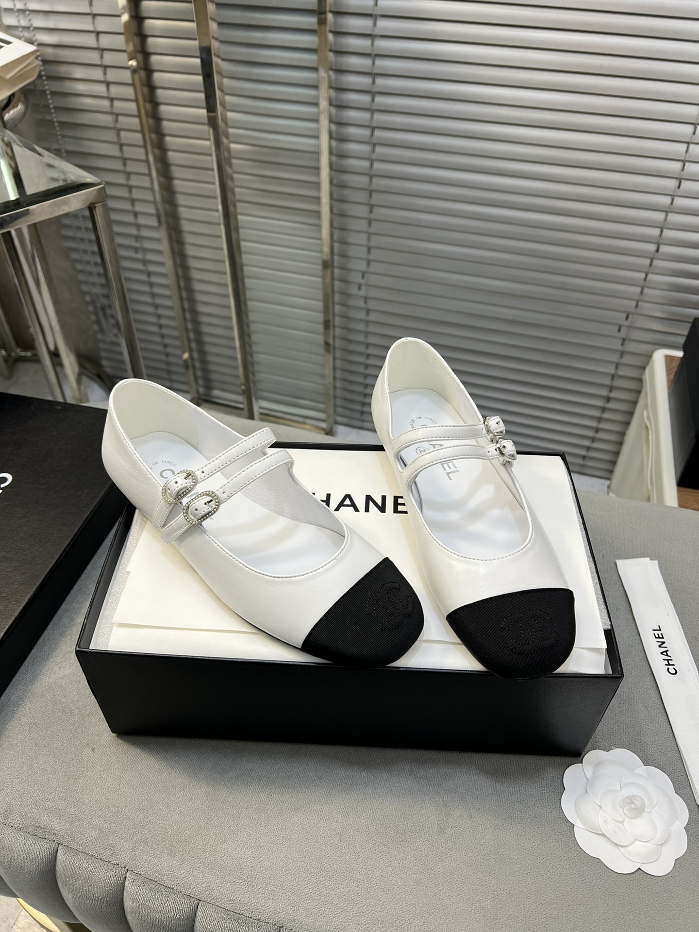 ua Ch*el mary janes lambskin & grosgrain