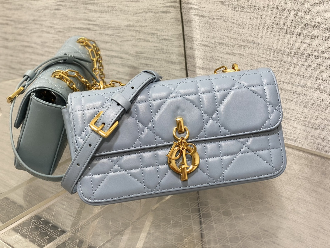 D*or mini D*or ange bag blue macrocannage calfskin 20 x 12 x 5 cm