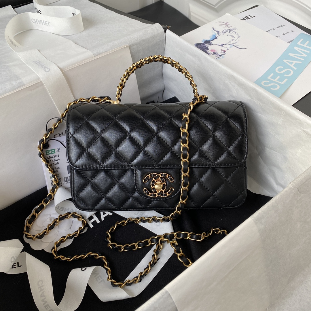 Ch*el mini classic handbag with top handle 12 × 20 × 6 cm