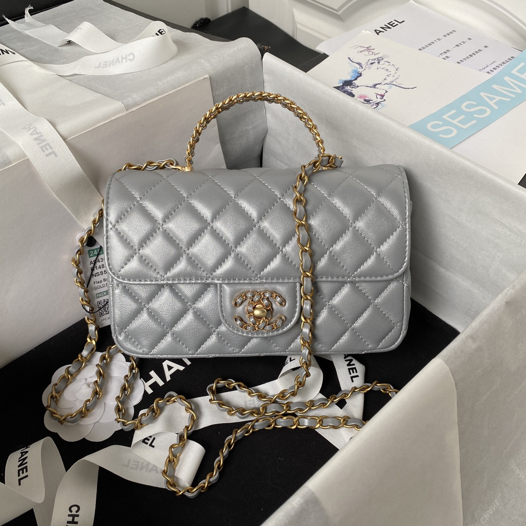 Ch*el mini classic handbag with top handle 12 × 20 × 6 cm