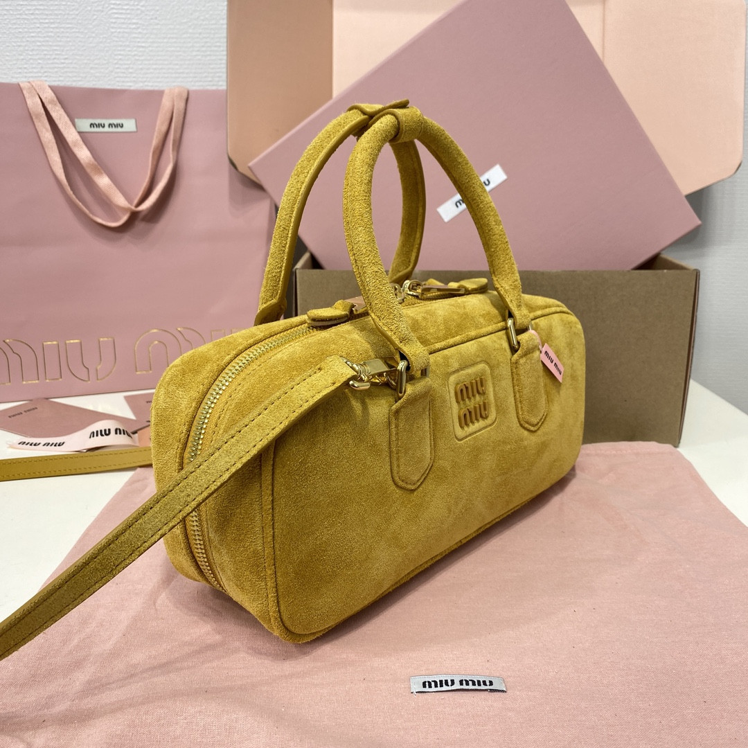 Miu Miu Arcadie padded suede top-handle bag 12X27X9cm