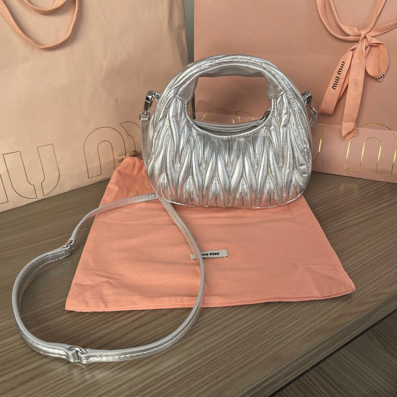 Miu Miu Wander matelassé nappa leather hobo mini-bag 14x17.5x5.5cm