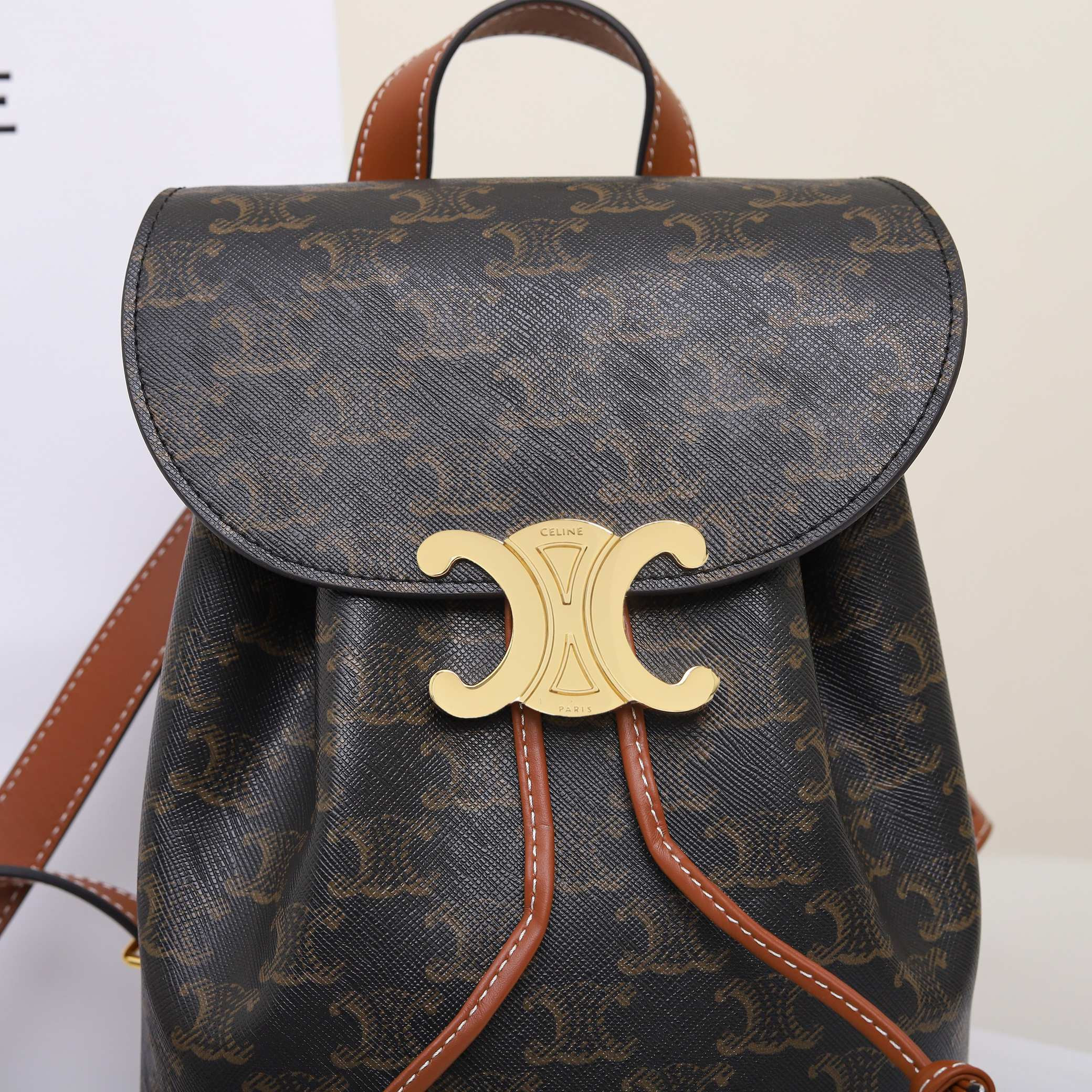 Ce**e bonnie backpack in triomphe canvas and calfskin 118702 25x18x13cm
