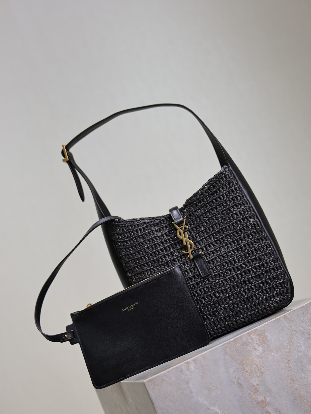Y*L le 5 À 7 soft small (raffia/leather) 22x22x7-9cm