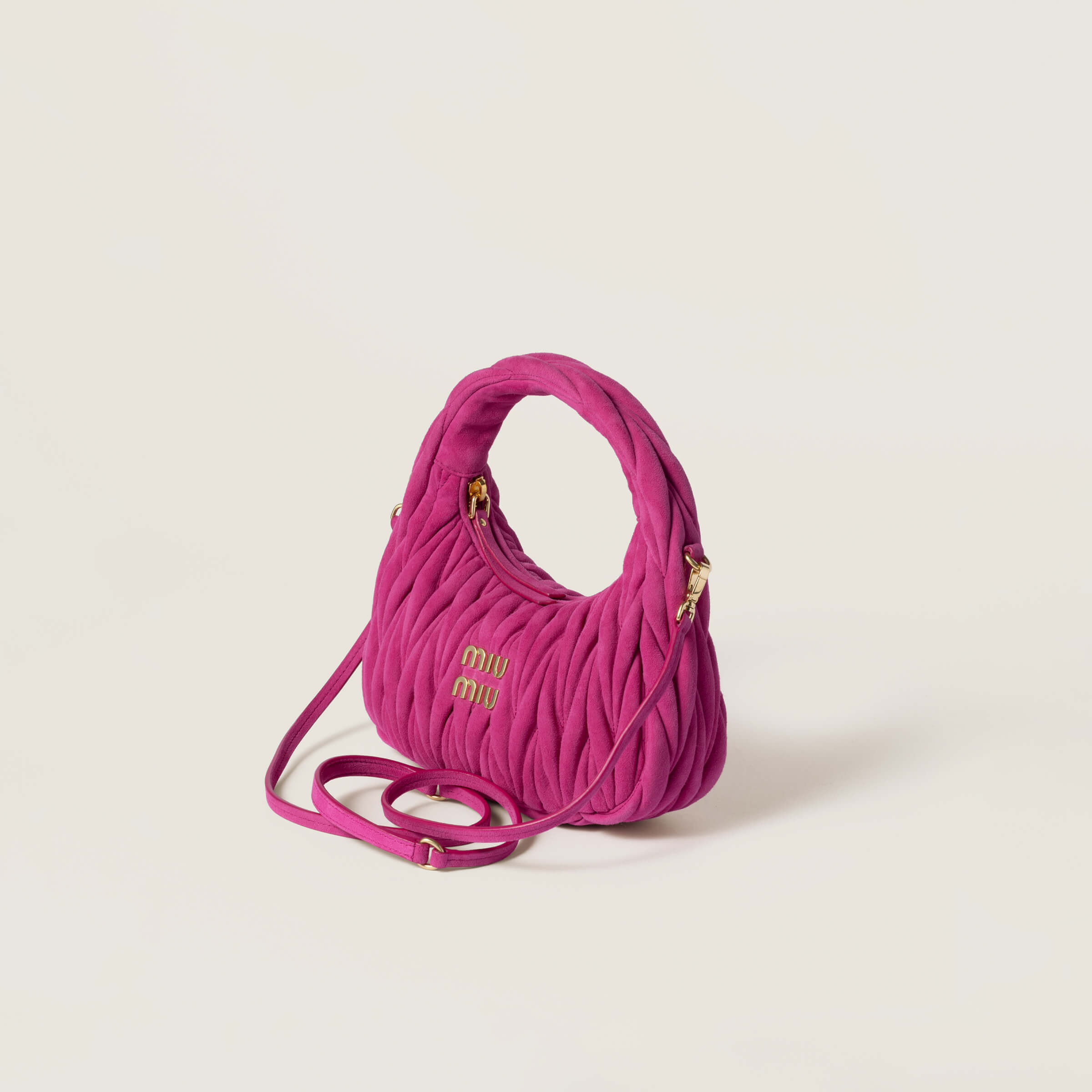 Miu Miu Wander matelassé suede bag 17x20x6cm