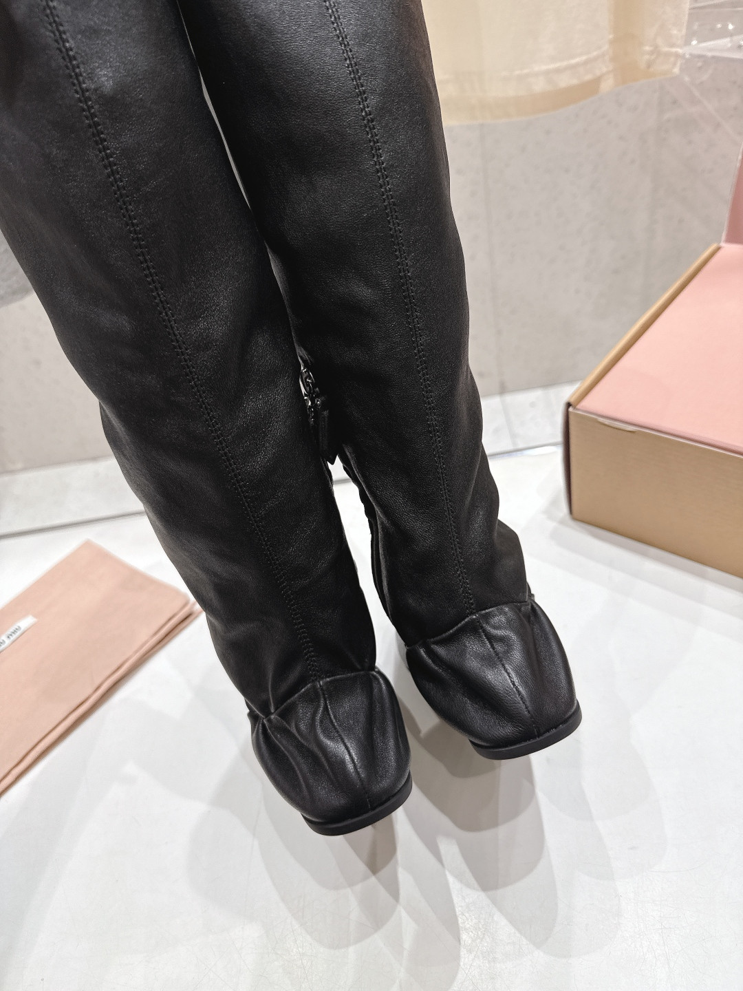 UA Miu Miu Ruches Nappa Leather Boots