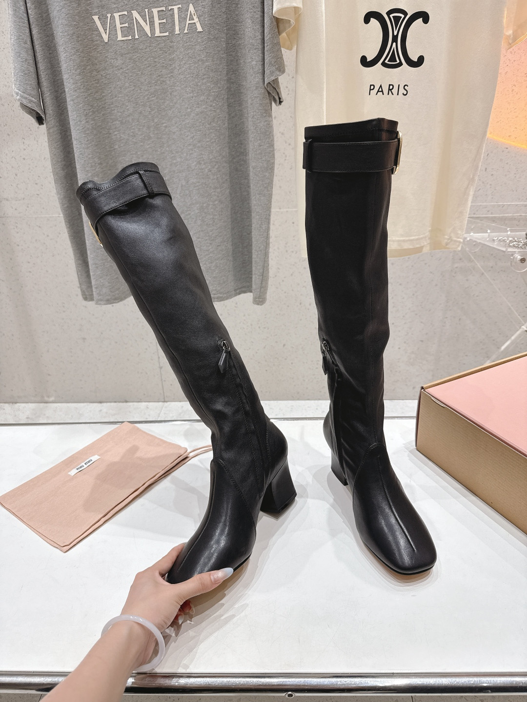 UA Miu Miu Nappa Leather Boots With Buckle 7cm Heel