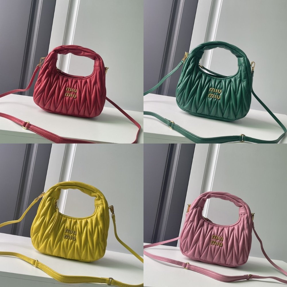 M1um1u Wander Matelassé Nappa Hobo Bag Silver 23Cm 5Bc125 An88 F0118 V Ooy